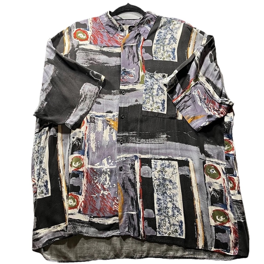 Vtg Expressions Worldwide Geometric Abstract Short Sleeve Clubbing Shirt Men 1x